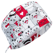 Scrub Cap Hat Medical Surgical Nurse Unisex Animal Print Uniform Red Cat